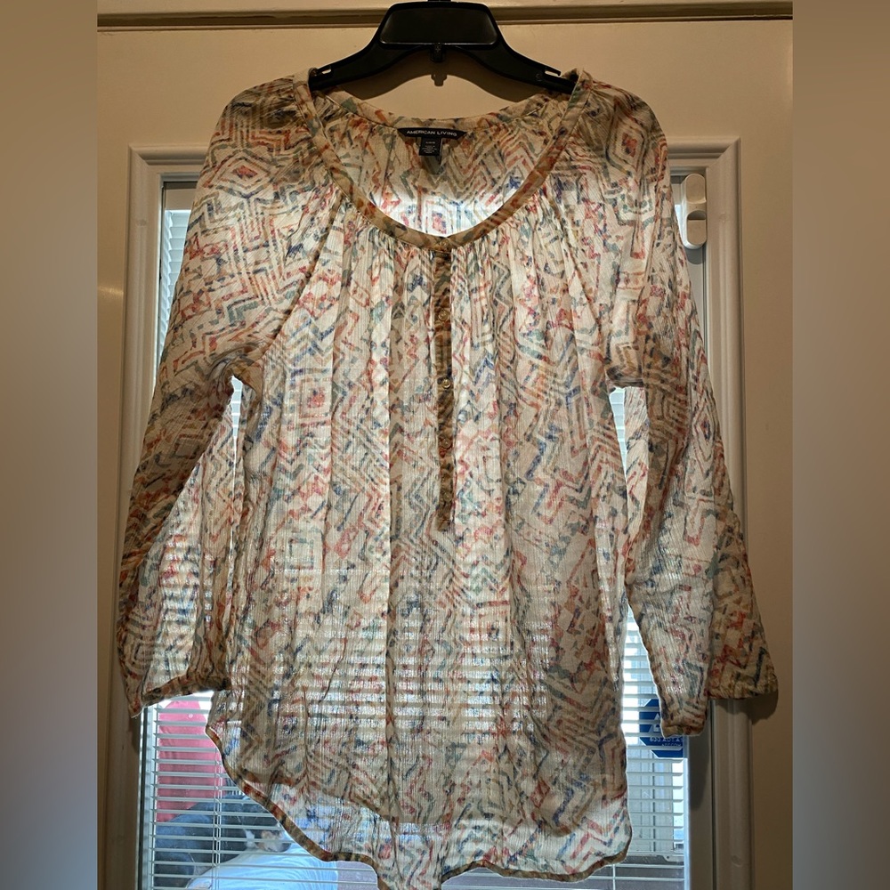 Large, American Living, long sleeve, sheer top
